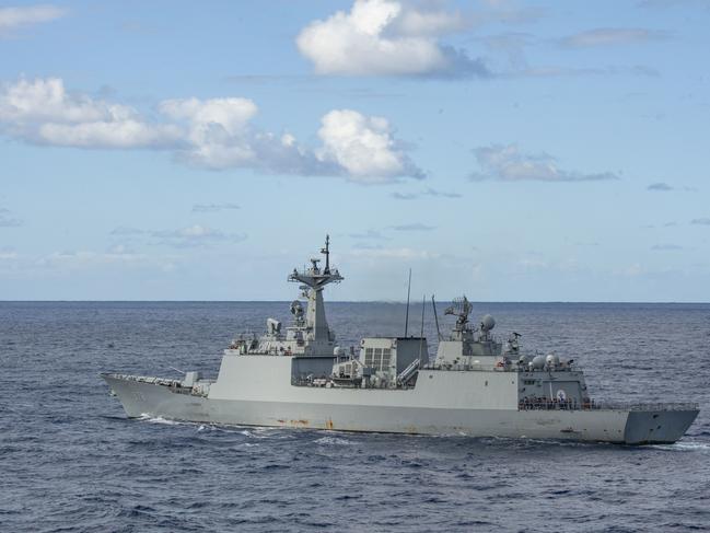 ROKS Wang Geon (DD 978) steams in formation alongside partner nations and allies during Talisman Sabre 2021. The month-long multi-domain exercise consists of a series of training events that reinforce the strong US-Australian alliance and demonstrates the commitment to a free and open Indo-Pacific. Picture: Mass Communication Specialist 2nd Class Desmond Parks/US navy