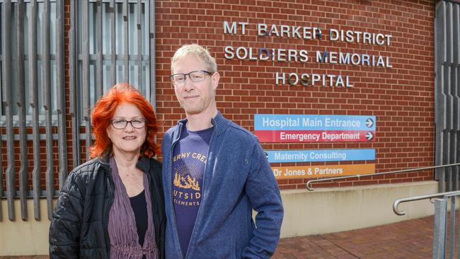 Nairne resident Doreen Mellor and her son Saul outside Mt Barker Hospital where Labor has announced to build a new hospital. Picture: NCA NewsWire / Brenton Edwards