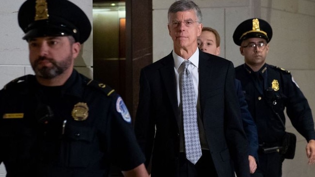 Former ambassador William Taylor arrives at the impeachment inquiry. Picture Getty Images.