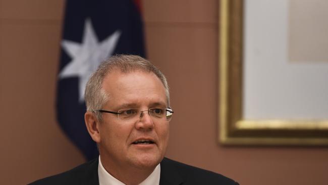 Australian Prime Minister Scott Morrison speaks during a cabinet meeting at Parliament House in Canberra, Tuesday, August 28, 2018.  (AAP Image/Lukas Coch) NO ARCHIVING