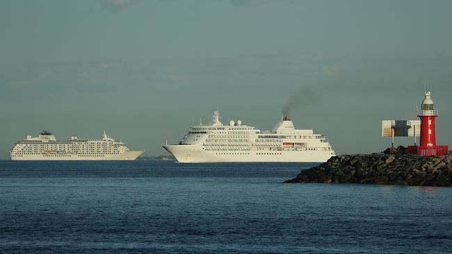 Cruise ships head into Fremantle Harbour on March 26.