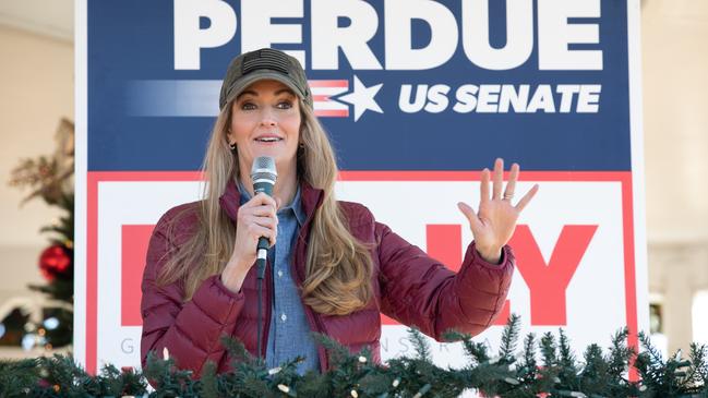 Kelly Loeffler addresses a rally in Woodstock, Georgia, on Wednesday. Picture: AFP