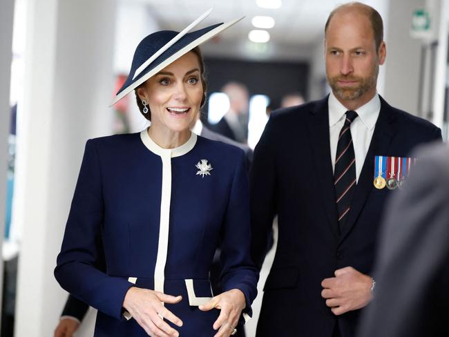 Princess Catherine, with Prince William, leaned into the nautical theme at a ship-naming ceremony in Glasgow. Picture: AFP