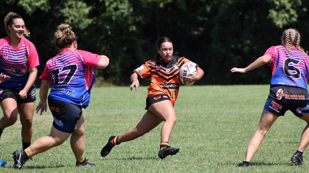 Carly D’Emden, 4, of the Crushers. Herbert River Crushers A-Grade women versus Western Lions Rugby League Football Club from Townsville at the Artie Gofton Oval in Ingham on Sunday. Picture: Cameron Bates