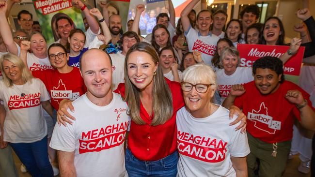 QLDVOTES24 - 2024 State Election party for ALP Meaghan Scanlon at Country Paradise Parklands in Nerang, (Gaven electorate).Gaven Electorate, Queensland.Meaghan Scanlon with her mum Margaret and brother Callum.Picture: Nigel Hallett