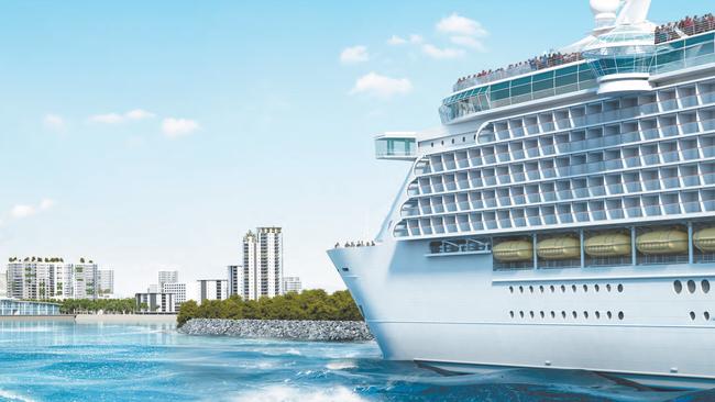 Artist impression of a cruise ship crossing the Gold Coast Seaway.