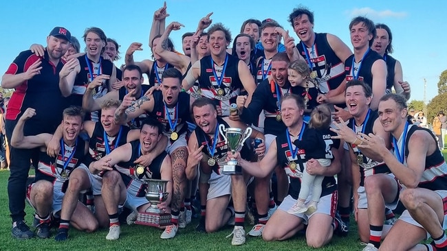 Millicent celebrates its 2023 Western Border FL premiership. Picture: Western Border Football League