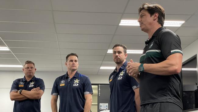 Cowboys officials meet staff and students at Trinity Bay State High School. Picture: Supplied