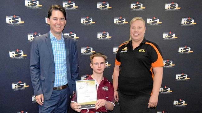 Mayor George Seymour and Sarah Bailey-Wilkinson present Henry Rider with his junior sportsperson of the month award. Picture: Brendan Bowers