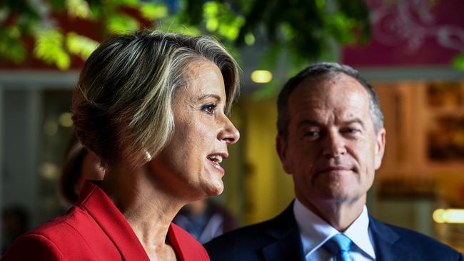 Kristina Keneally and Bill Shorten at Eastwood shopping centre in Sydney,. Picture: AAP