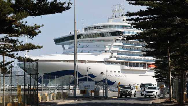 Passengers from The Grand Princess cruise ship disembark at Outer Harbour in Adelaide. Picture: NCA NewsWire/David Mariuz