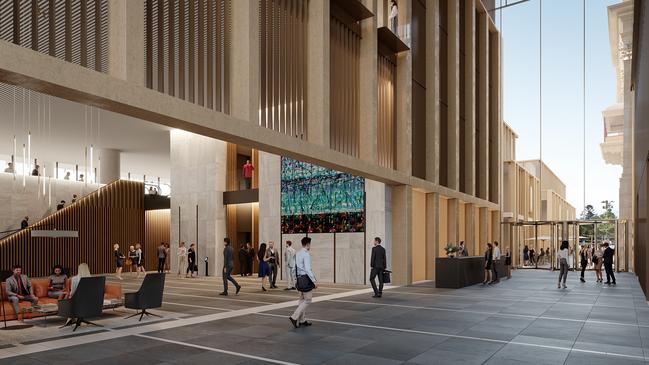 Artist’s impression of the lobby area inside Festival Tower. Supplied by Walker Corporation