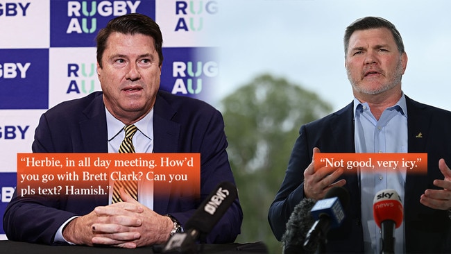 Shock new text messages reveal the ringleader of the Rugby Australia boardroom coup was deep in talks with the code's new boss.