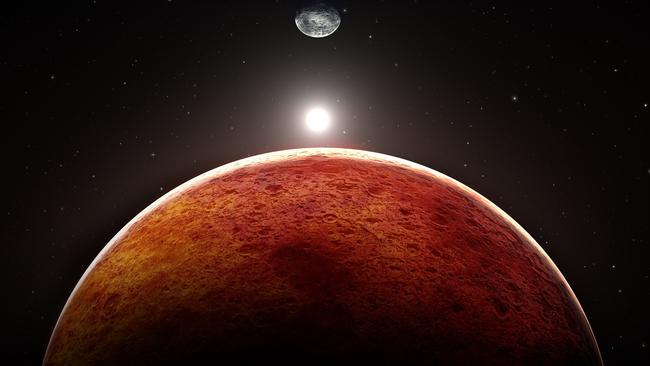 Planet Mars with moon, illustration