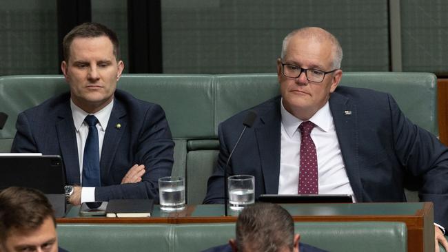 Former PM Scott Morrison on the backbench during Question Time in the House of Representatives in Parliament House Canberra. Picture: Gary Ramage