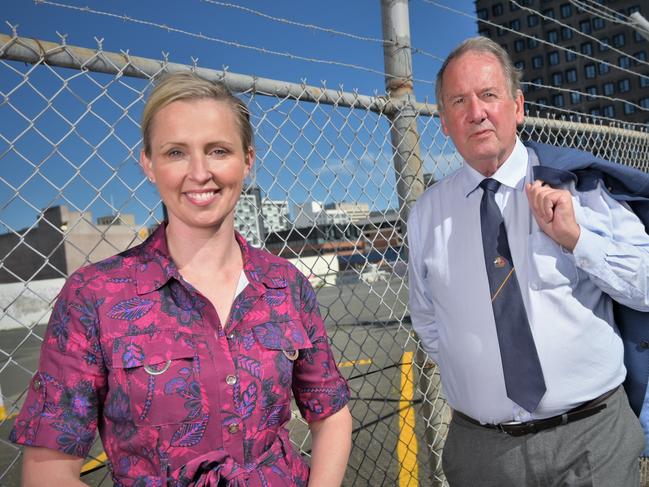 Hobart City Council candidate Louise Elliot with Alderman Jeff Briscoe in March. Picture: Kenji Sato