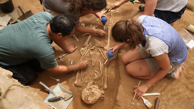 Archaeologists extract skeletons at the site of Ashkelon. Picture: AFP