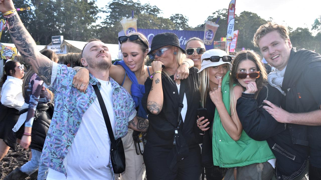 Jakob Suvall, Bianca Palmer, Indi, Jess Doherty, Jasmina Al Ssyame, Jarrod Heaney, ad Lily Bramley at Splendour in the Grass Sunday, July 24, 2022. Picture: Tessa Flemming