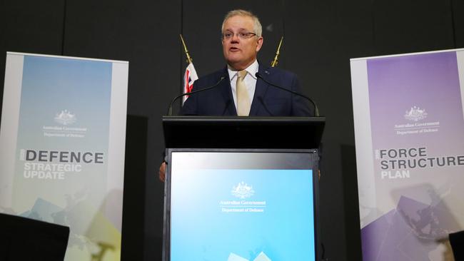 Prime Minister Scott Morrison announces today that the Government will invest $270 billion over the next 10 years to upgrade the capability and potency of the Australian Defence Force. Picture: Adam Taylor/PMO