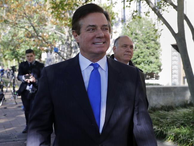 Paul Manafort leaves Federal District Court in Washington on Monday, October 30, 2017. Picture: Alex Brandon/AP