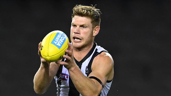 Taylor Adams marks in Collingwood’s Round 1 victory over Western Bulldogs.