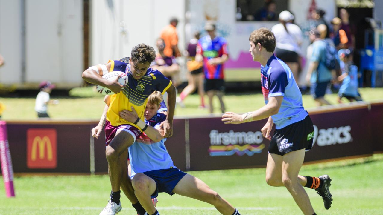 Tyrell Lacey for Country against City in Western Clydesdales rugby league at Toowoomba Sports Ground, Sunday, February 16, 2025. Picture: Kevin Farmer