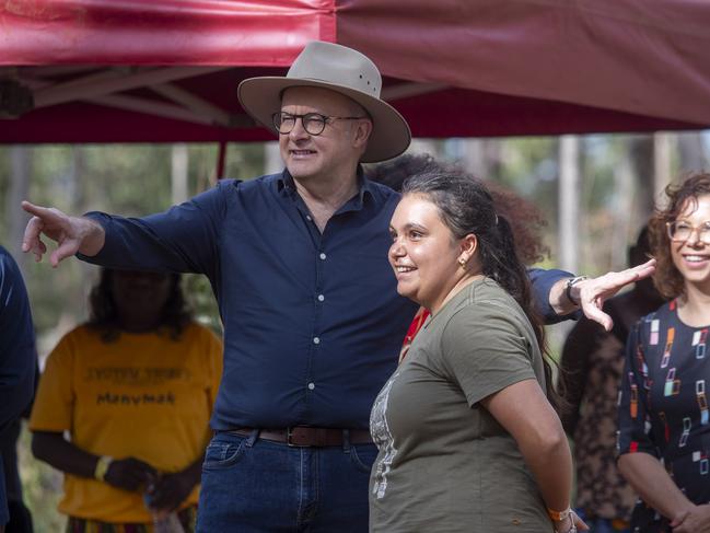 03-08-2024 - Prime Minister Anthony Albanese photographed alongside Siena Stubbs, a young Yonglu women and leader at this year's youth forum at Garma.. Picture: Peter Eve / YYF