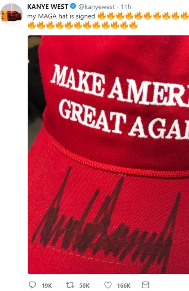 Kanye West tweeted about his signed MAGA hat.