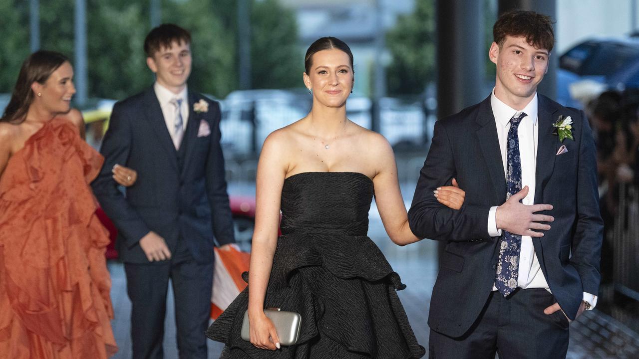 Hayley Catlow partners Harry Lester (front) and Jacklyn Powell partners James Pike to the Toowoomba Grammar School formal at Rumours International, Wednesday, November 13, 2024. Picture: Kevin Farmer