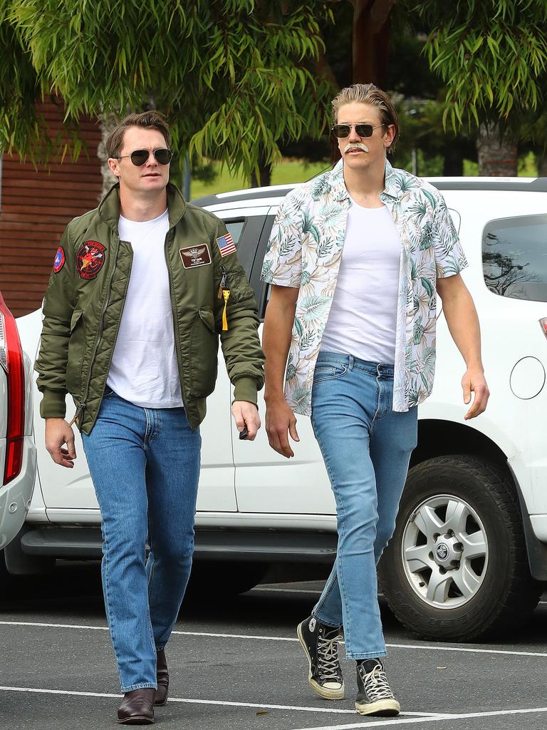 Patrick Dangerfield and Rhus Stanley arriving for the Cats Mad Monday. Picture: Alison Wynd