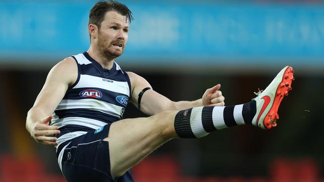 It took a dominant Patrick Dangerfield to help the Cats get past the plucky Swans. Picture: Michael Klein