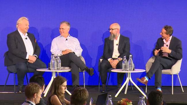 WiseTech founderRichard White, interim CEO Andrew Cartledge and outgoing chair Richard Dammer at the company's investor day in Sydney late last year.