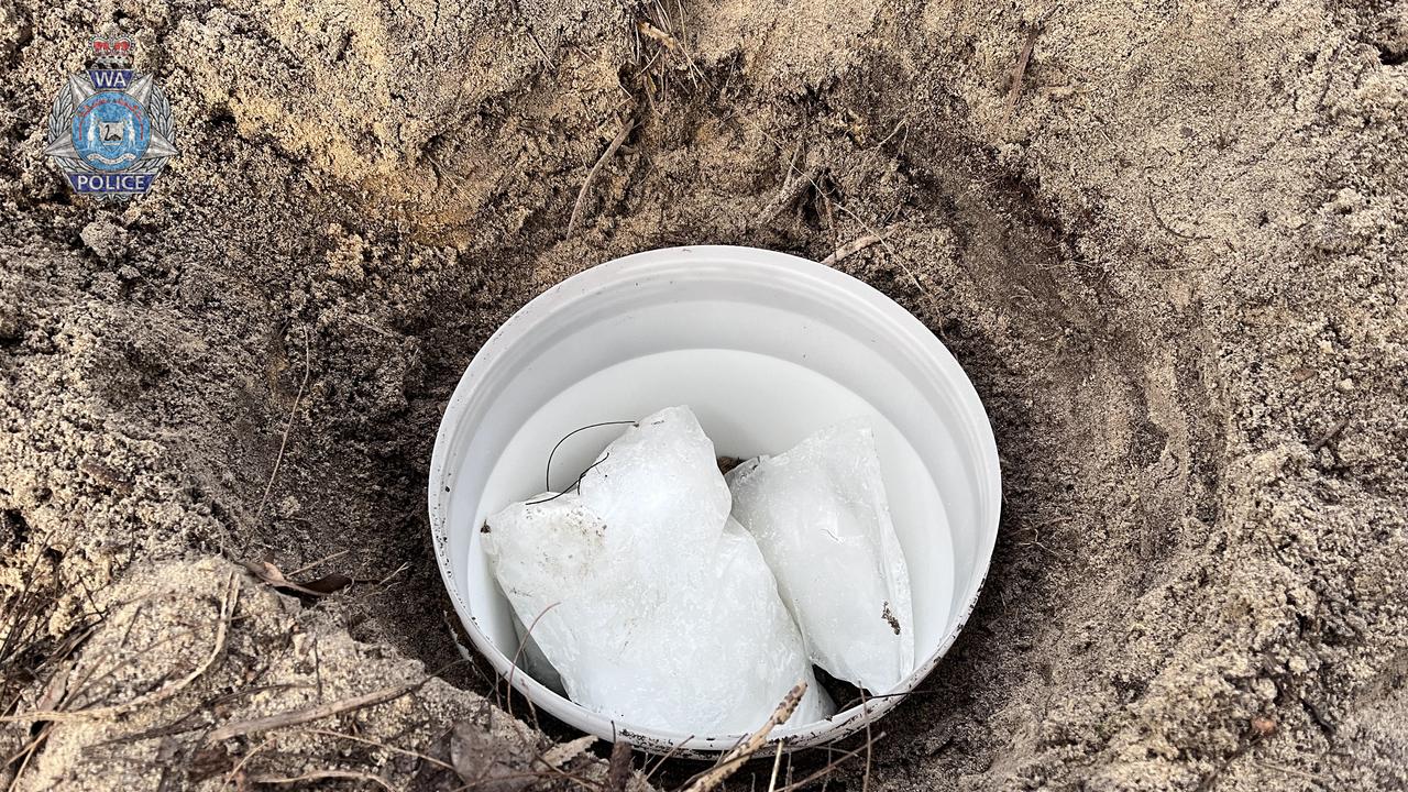 The man allegedly recovered the drugs from two buried barrels containing 15kg of meth. Picture: Supplied / WA Police