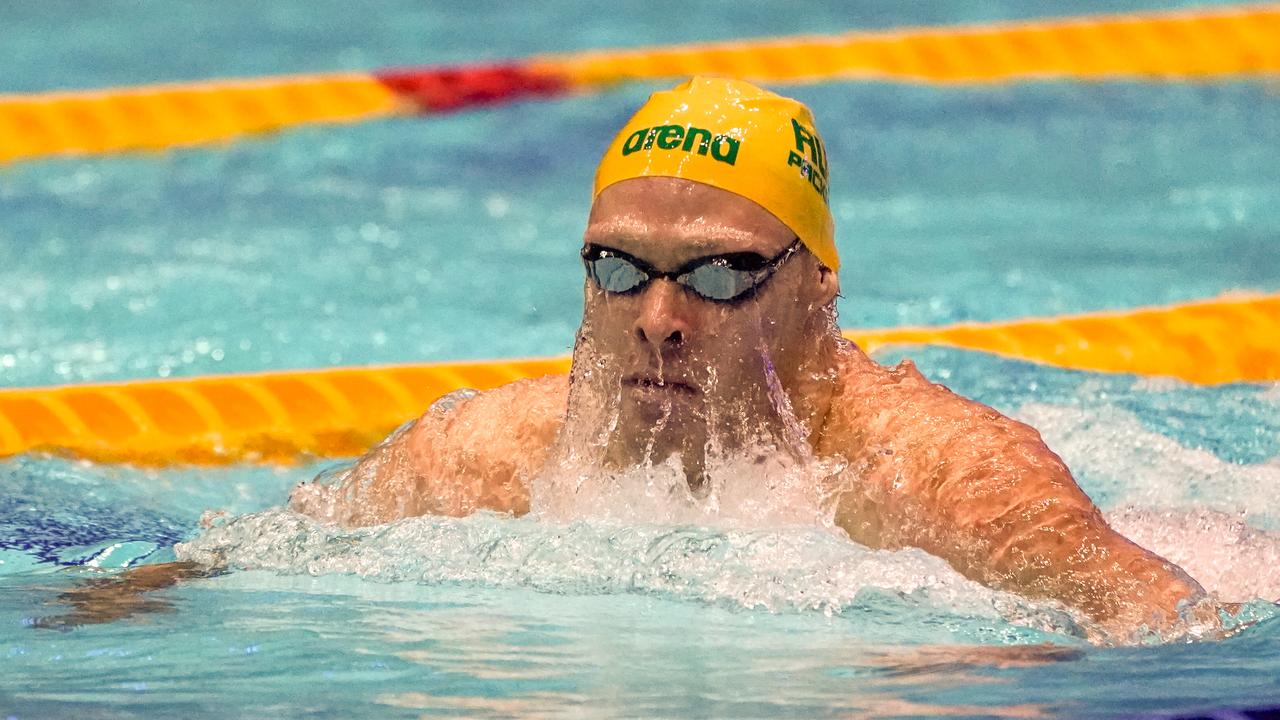 Jake Packard of Australia competes during the Men's 400m Medley relay final of the 2018 Pan Pacific Swimming Championships at the Tokyo Tatsumi International Swimming Center. Picture: Christopher Jue