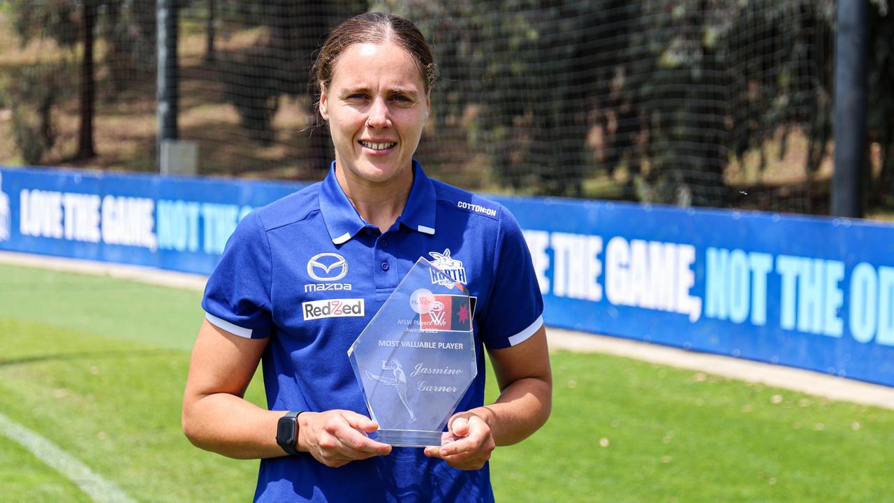 Garner received the AFL Players’ Association Most Valuable Player award on Tuesday to add to the coaches’ association gong she collected last week. Picture: Eleanor Armstrong