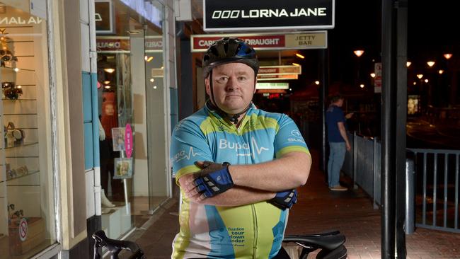 Holdfast Bay resident and cyclist Wade Matheson supports adult cyclists riding on the Jetty Rd footpaths. Picture: Keryn Stevens.