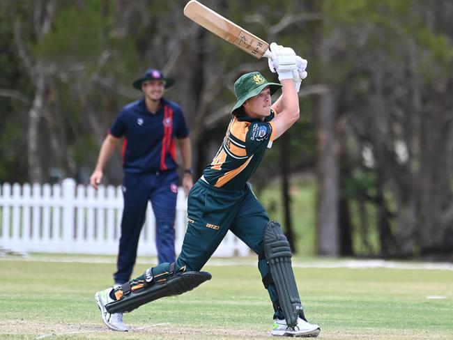 Helensvale batsman Harry Lickiss Helensvale v Surfers Paradise premier first grade at Hession Oval Sunday November 12, 2023. Picture, John Gass