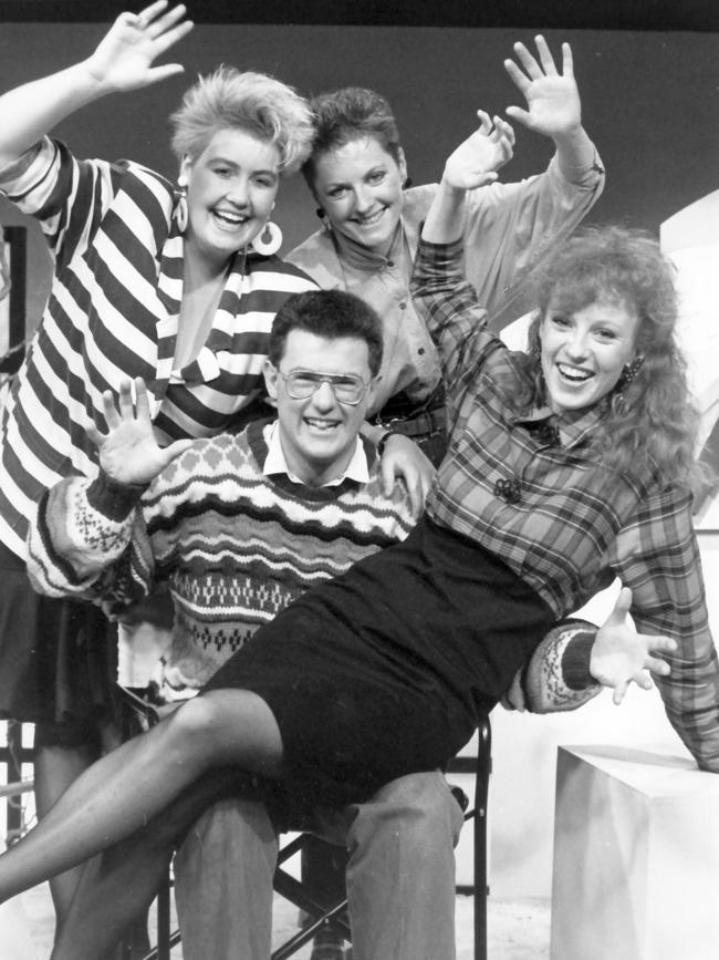 21 August 1988 – TasTV KTV children's program presenters Leisl Millhouse, Danny Milos, Kate Gaul and Rebecca Irving celebrate the show's international success.