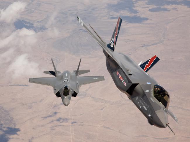 F35s in test flights over Edwards Air Force Base in California. Picture: Supplied