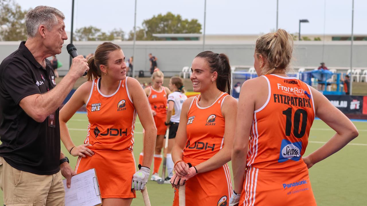 All smiles for the Blaze after victory. Picture: Hockey Australia