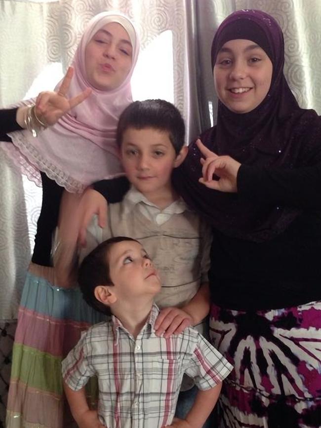 Khaled Sharrouf’s children: Zaynab (pink) Abdullah (middle) Hoda (purple) and Humzeh (front centre). Picture: Supplied