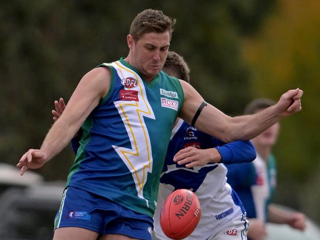 East SunburyÃsAaron Kite during the EDFL: East Sunbury v Sunbury Kangaroosfootball match in Sunbury, Saturday, May 27, 2023. Picture: Andy Brownbill