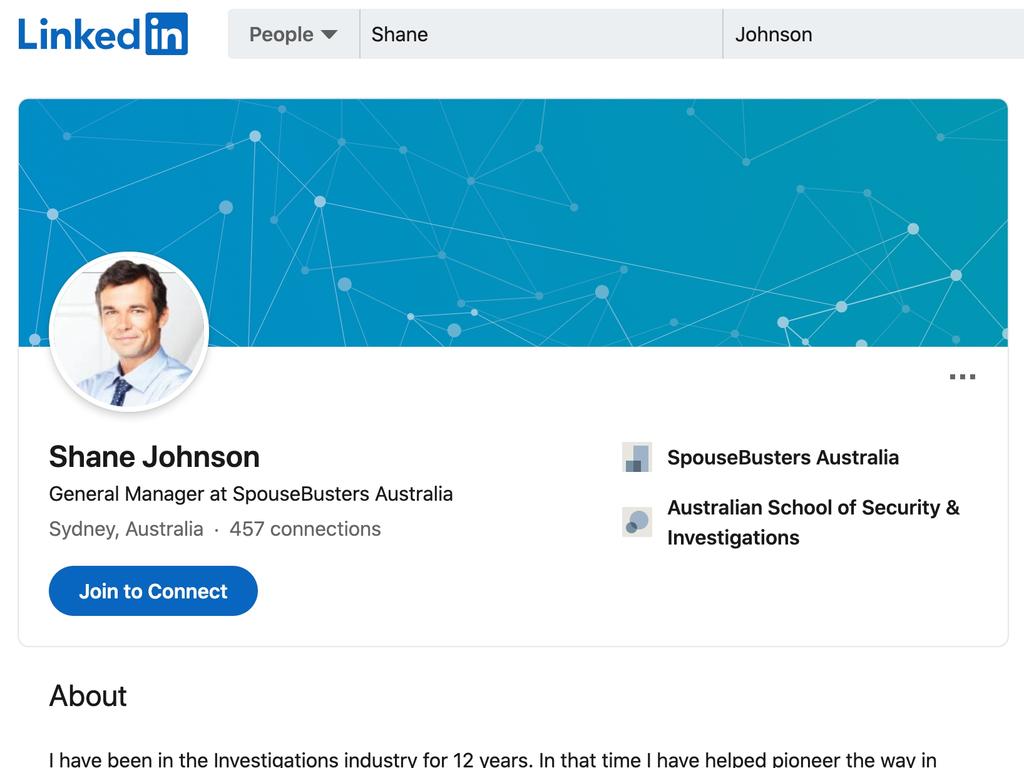 The picture SpouseBusters general manager ‘Shane Johnson’ uses for his LinkedIn profile is a stock image.