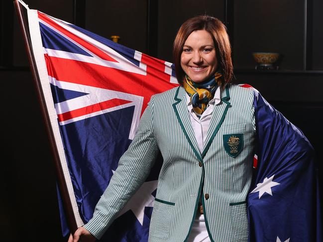 MELBOURNE, AUSTRALIA - JULY 06: Australian athlete Anna Meares poses at the Stamford Plaza during a portrait session after being announced as the Australian flag bearer for the Opening ceremony of the 2016 Rio Olympic Games, on July 6, 2016 in Melbourne, Australia. (Photo by Michael Dodge/Getty Images for AOC)