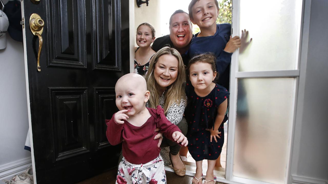 River is back home with parents Julia and Simon and siblings Charlotte 10, Blake, 12, and Grace 4. Picture: David Caird