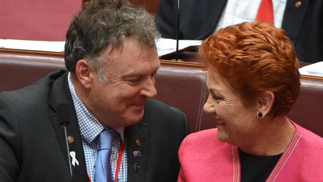 One Nation senator Rodney Culleton and leader Pauline Hanson. Picture: AAP