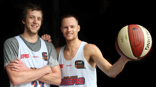 Basketballers Joe Ingles and Brad Newley wearing Adelaide 36ers training uniforms in 2011.