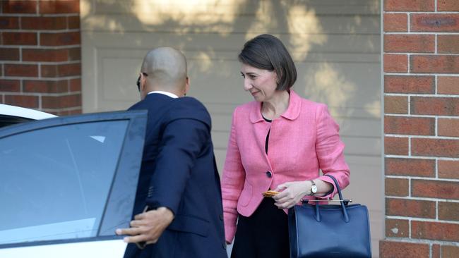 NSW Premier Gladys Berejiklian leaves her home this morning after ICAC findings of a personal relationship with disgraced MP Daryl Maguire were exposed. Picture: Jeremy Piper