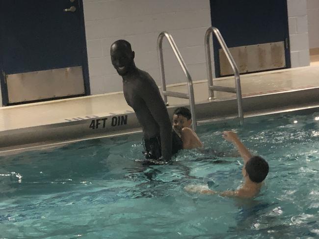 Tacko Fall takes swimming lessons: Twitter: @ByJayKing