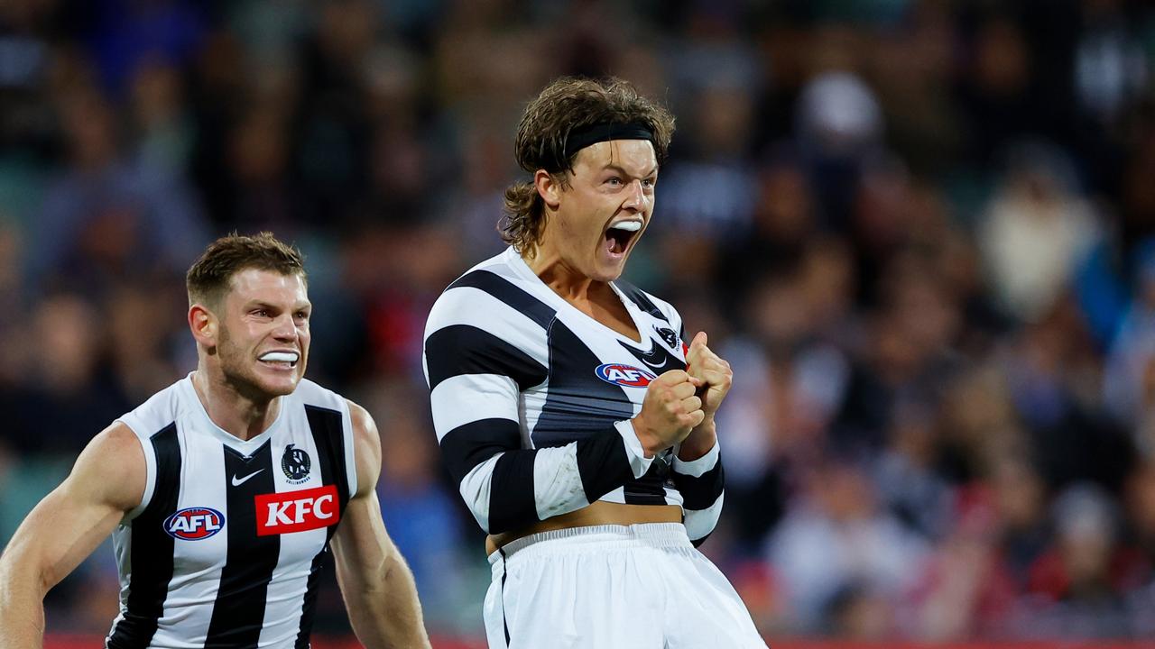 Jack Ginnivan led the fourth quarter roll on. Photo by Dylan Burns/AFL Photos via Getty Images.